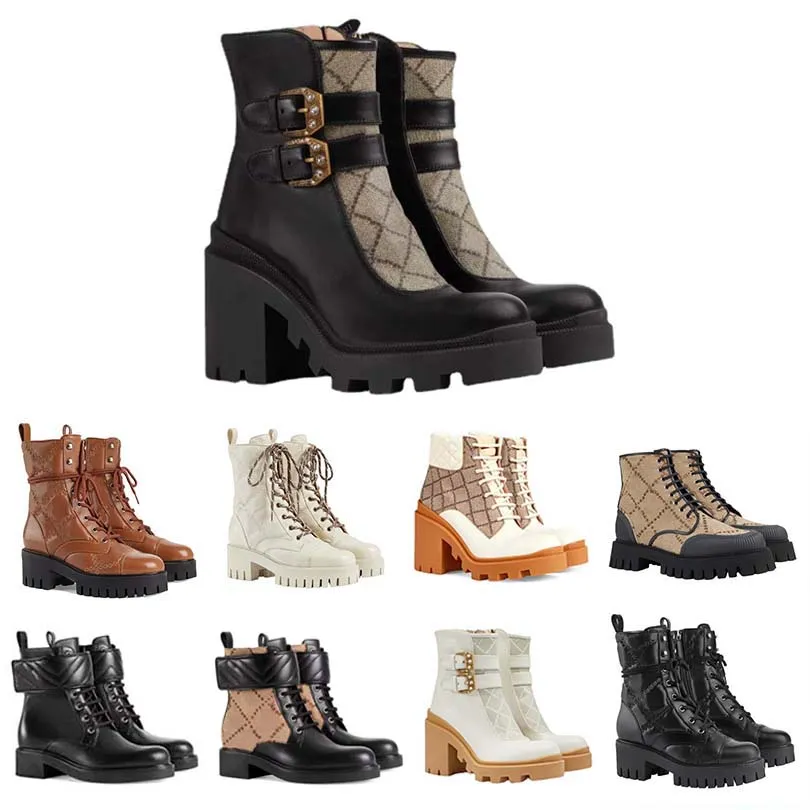 Designer de luxe Femmes Plate-forme Bottes Blanc Brodé Bee Star Chunky Talon Luxueux Hiver Chaud Bottine Top Qualité 35-40