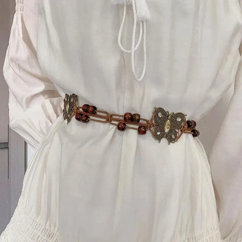 Riemen Veelzijdige riem Vintage Boheemse kralen Decor Etnische Lace Up Verstelbare lichtgewicht dame tailleband Unieke sieraden