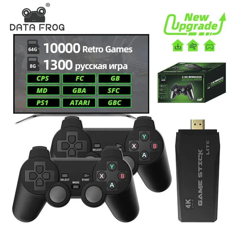 Contrôleurs de jeu Joysticks DATA FROG Console de jeu vidéo rétro 2.4G Console sans fil Game Stick 4k 10000 jeux Console de jeu portable Dendy pour TV 231025