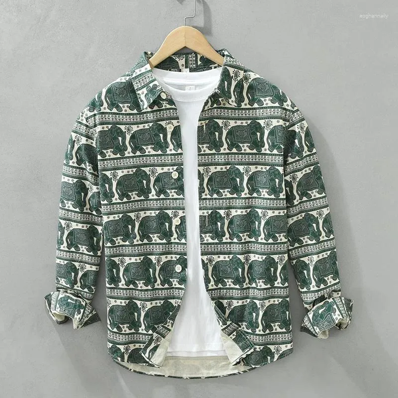 Chemises décontractées pour hommes 6903 Elephant Print Vintage Shirt Printemps Automne Mode Creative Streetwear Haute Qualité À Manches Longues Blouse Quotidienne