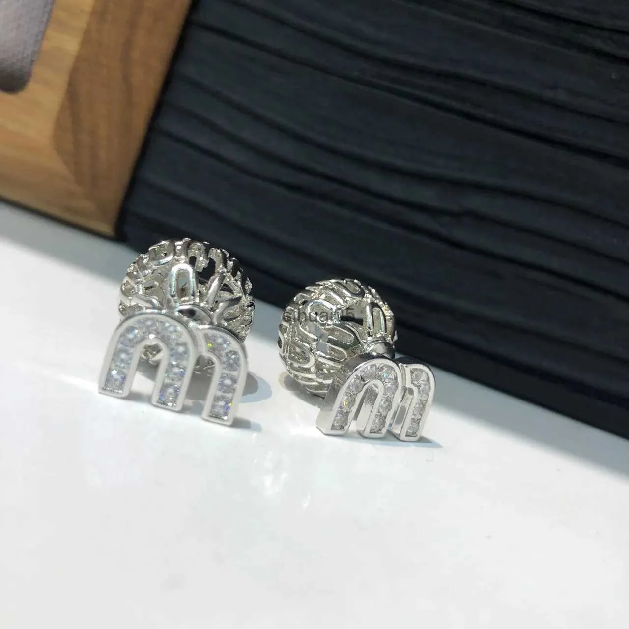 Stud Sparkling Silver Color Zircon M Letter Earrings for Women Hollow Out Ball Ear Studs Girls Woman Luxury Jewelry YQ231026