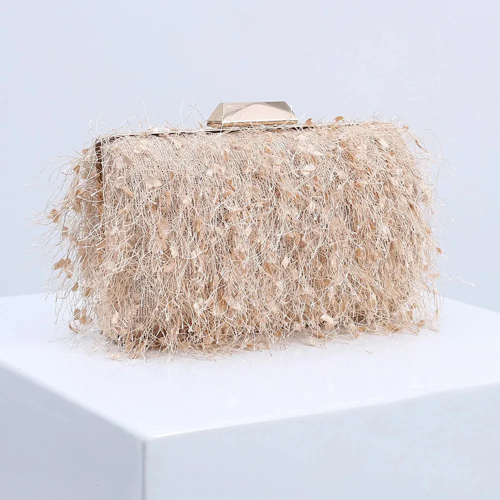 Evening Bags Winter Women Feathers Clutch Small Champagne Ceremony Bag Ladies Pink Banquet Dress Purses Feather Party 231026