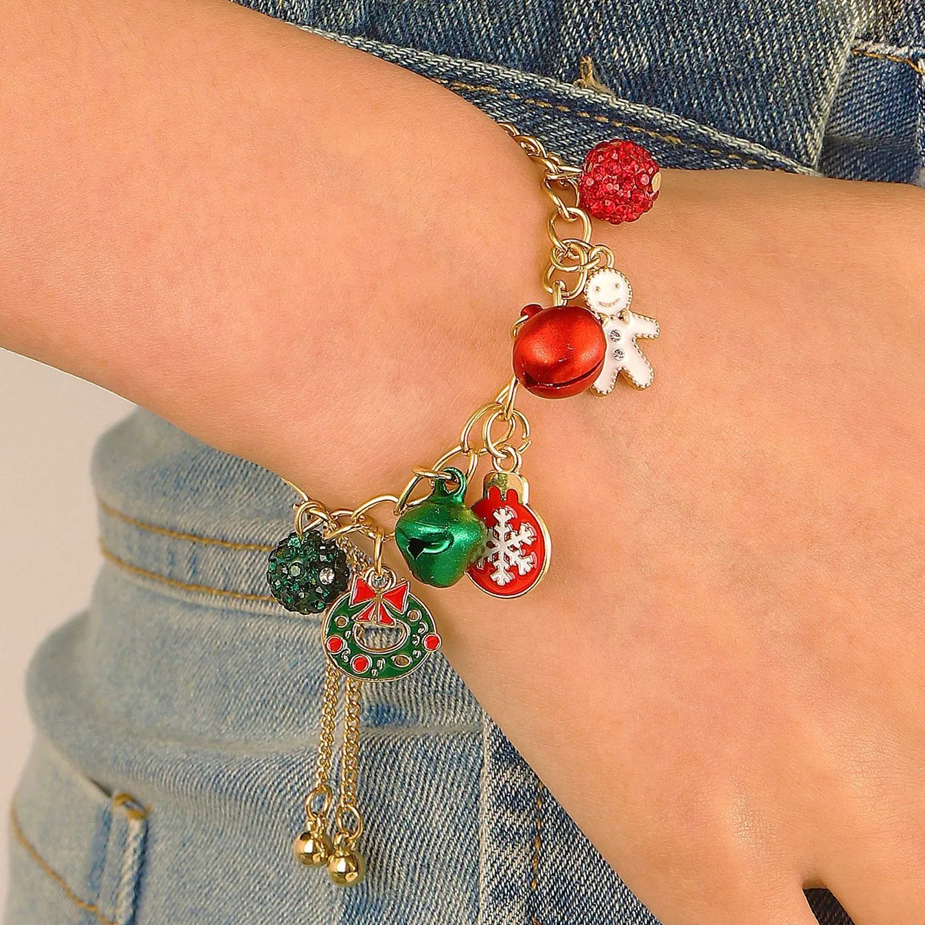 S3833 Moda Jóias Esmalte Bell Elk Snowman Snowflake Charms Pulseira Pingente de Natal Pulseiras Ajustáveis