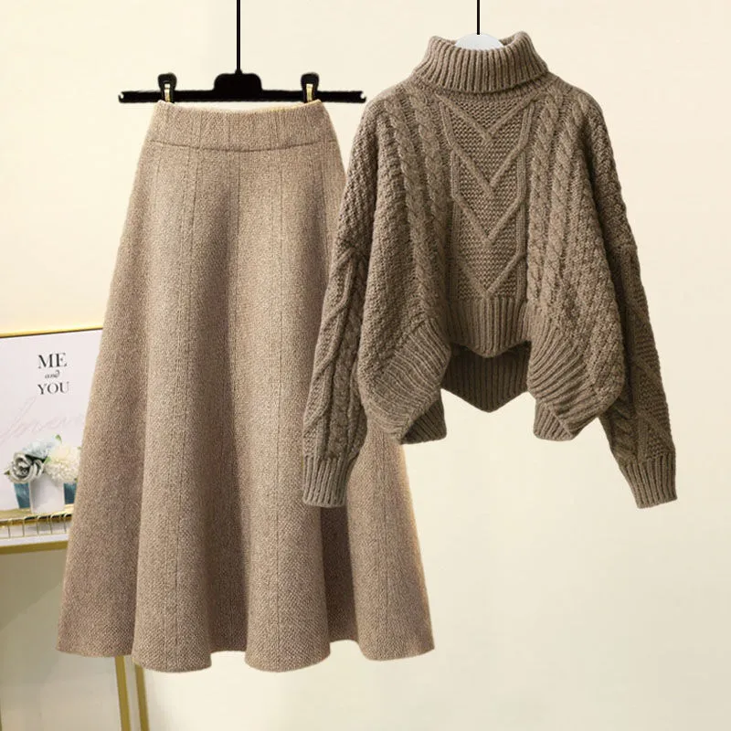 Abiti da lavoro Autunno e Inverno Set da donna 2023 Versione coreana Loose Fit Peluche Collo alto Camicia in maglia Moda Mezza gonna Due pezzi