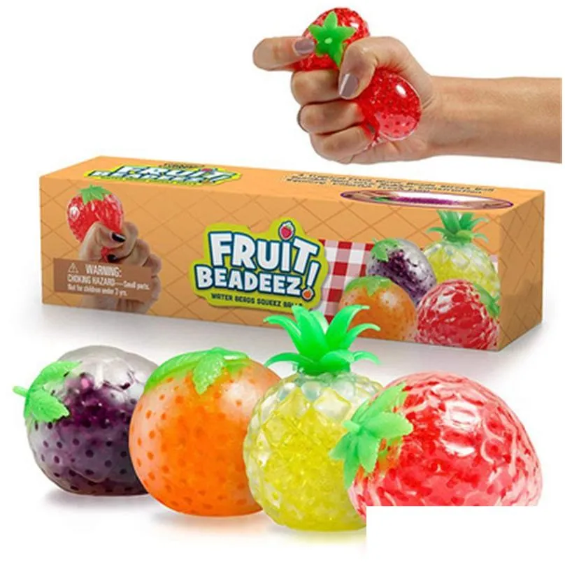 Giocattolo di decompressione Gelatina di frutta Acqua Squishy Roba interessante Cose divertenti Giocattoli Squash It Anguria Banana Uva Fidget Anti Reliever Fun Fo Dhq2Q