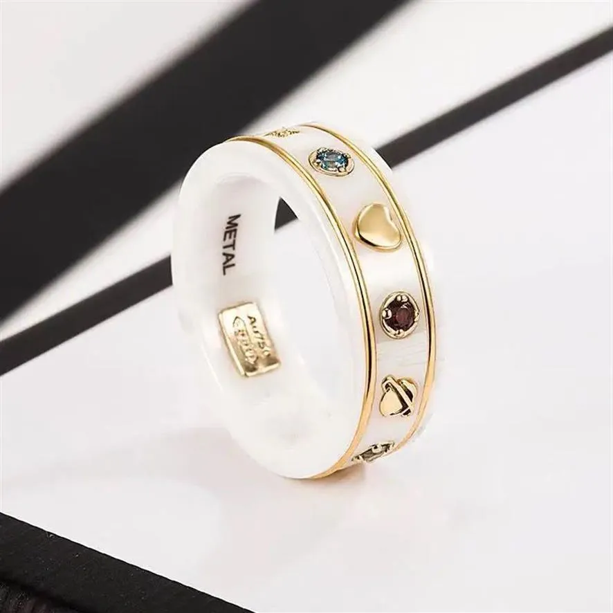 Marca de luxo anel de cerâmica requintado estrela terra padrão amantes da moda anéis combinando presente box281j