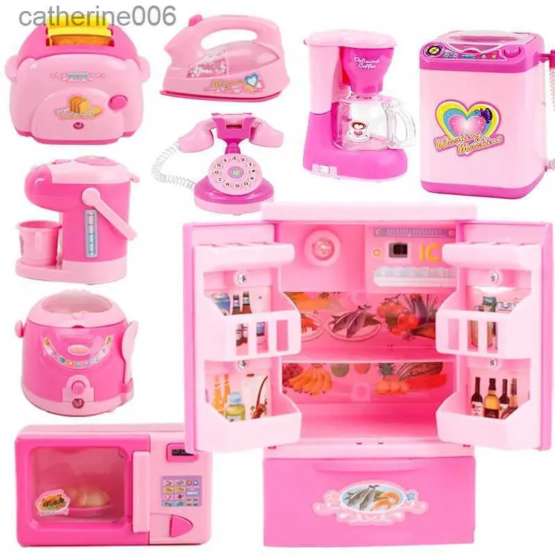 Cozinhas jogar comida fingir jogar mini brinquedos de cozinha eletrodomésticos light-up som liquidificador fogão acessórios brinquedo para girlsl231026