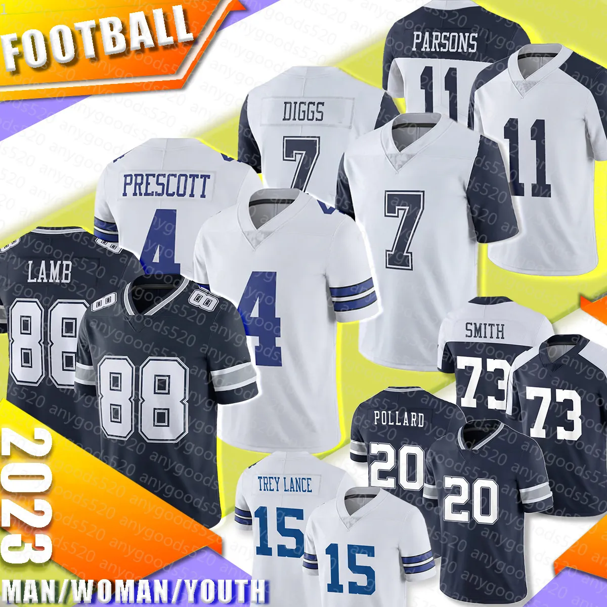 4 Dak Prescott voetbalshirts Dallases Cowboyes Micah Parsons CeeDee Lamb Trevon Diggs Trey Lance Tony Pollard Tyler Smith Brandin Cooks Leighton Man