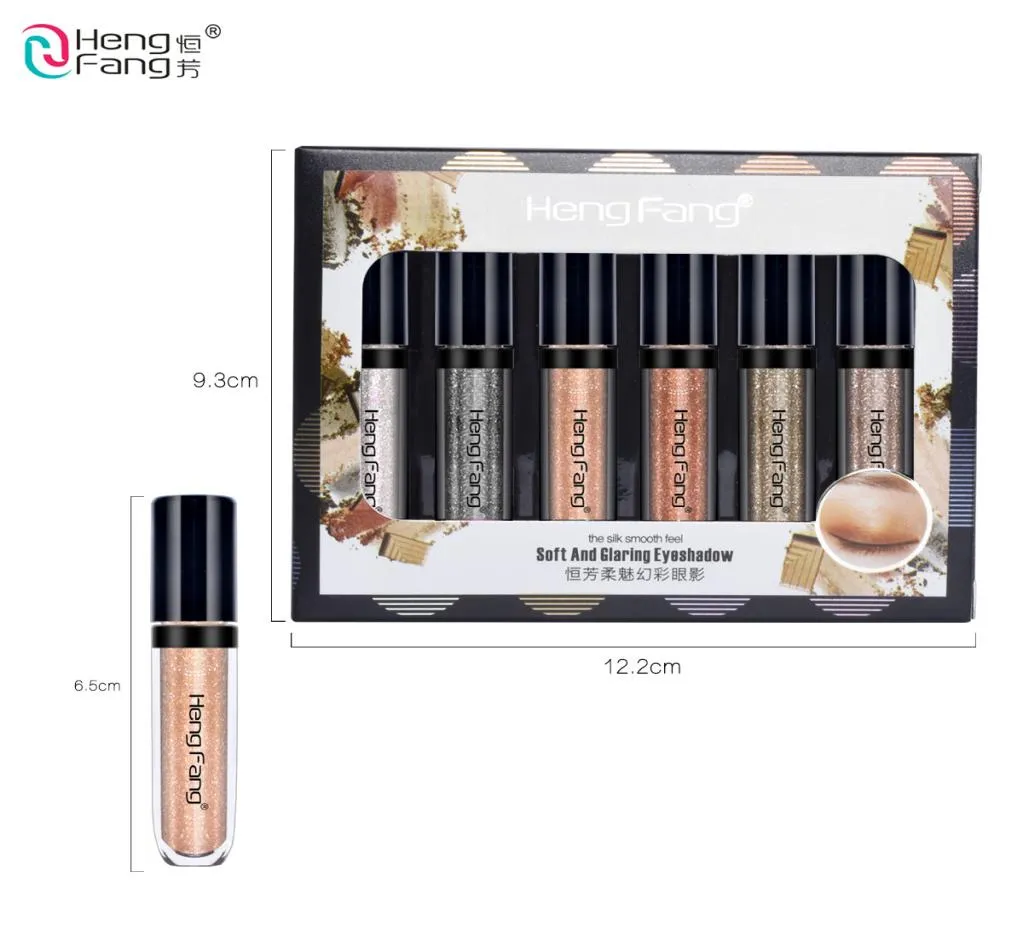 6 Colorset Hengfang Liquid Waterproof Diamond Glitter Eyeshadow Makeup Cosmetics White Copper Colors Brand Shimmer Eye Shadow8789662