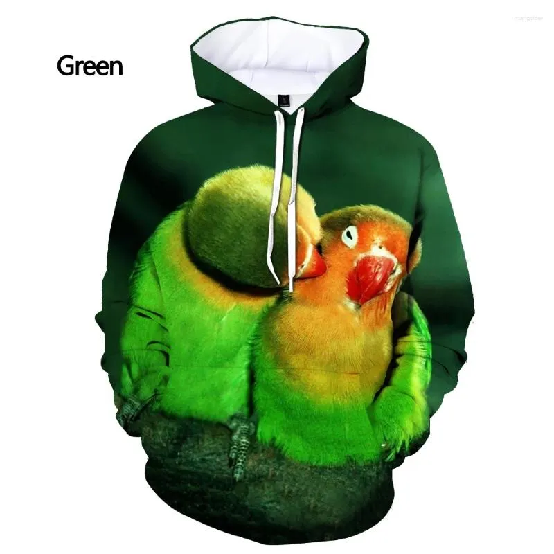 Moletom Com Capuz Masculino Primavera Moda Papagaio 3D Impresso Moletom Casual Animal Manga Comprida