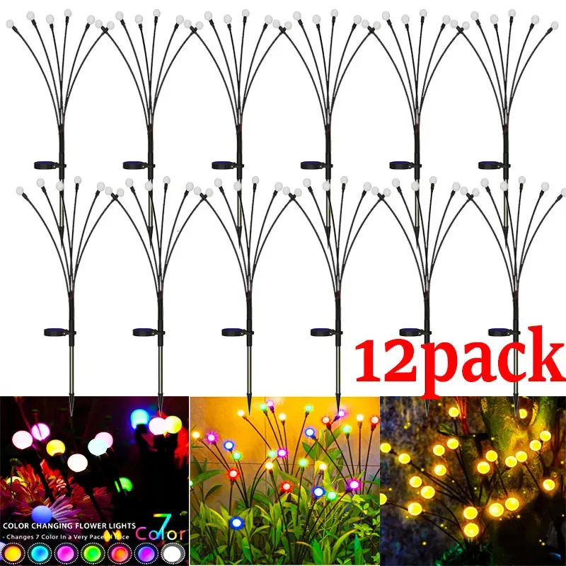 Dekoracje ogrodowe 12 Pack Outdoor LED Solar Lights Wodoodporna lampka na trawniku Starburst Firefly for Path Dekoracyjne 231026