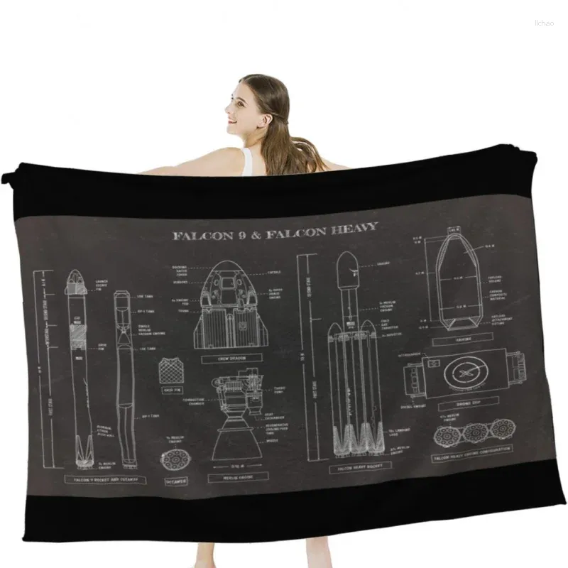 Filtar SpaceX: Falcon 9 tung (svart tavla) mjuk sammet filt lätt säng heminredning fleece