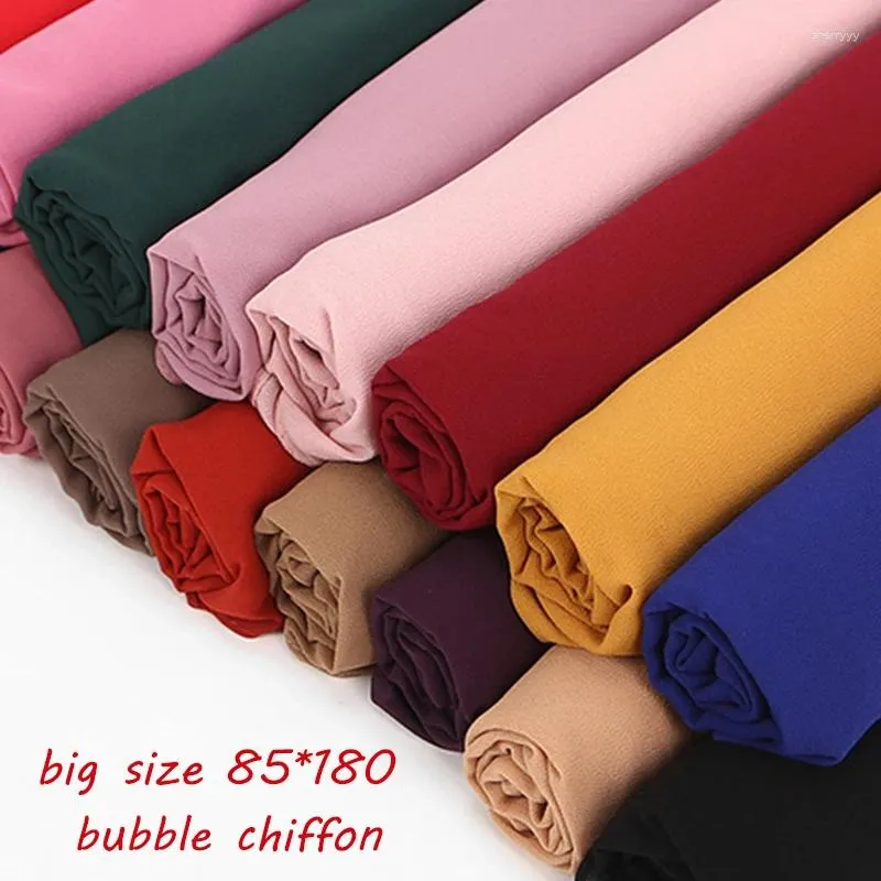 Sjaals 85 180 cm Big Size Plain Bubble Chiffon Sjaal Vrouwen Hijab Moslim Sjaals Effen Lange Grote Hoofd Wraps Dames Georgette