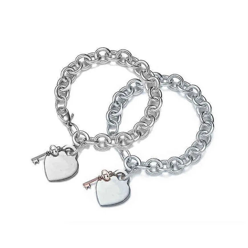 925 Sterling Srebrny powrót do bransoletki dla kobiet klasyczny klucz plus łańcuch łańcucha serca