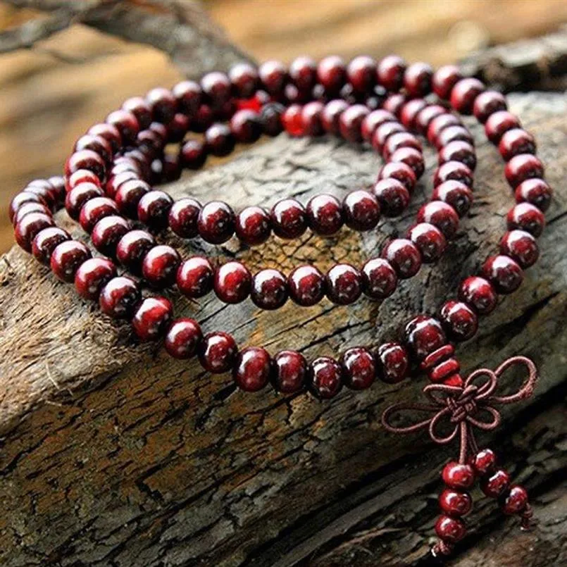 108 6mm äkta röda sandelträpärlor Buddha malas armband friska smycken man handled mala armband lång armband religion gåva 261f