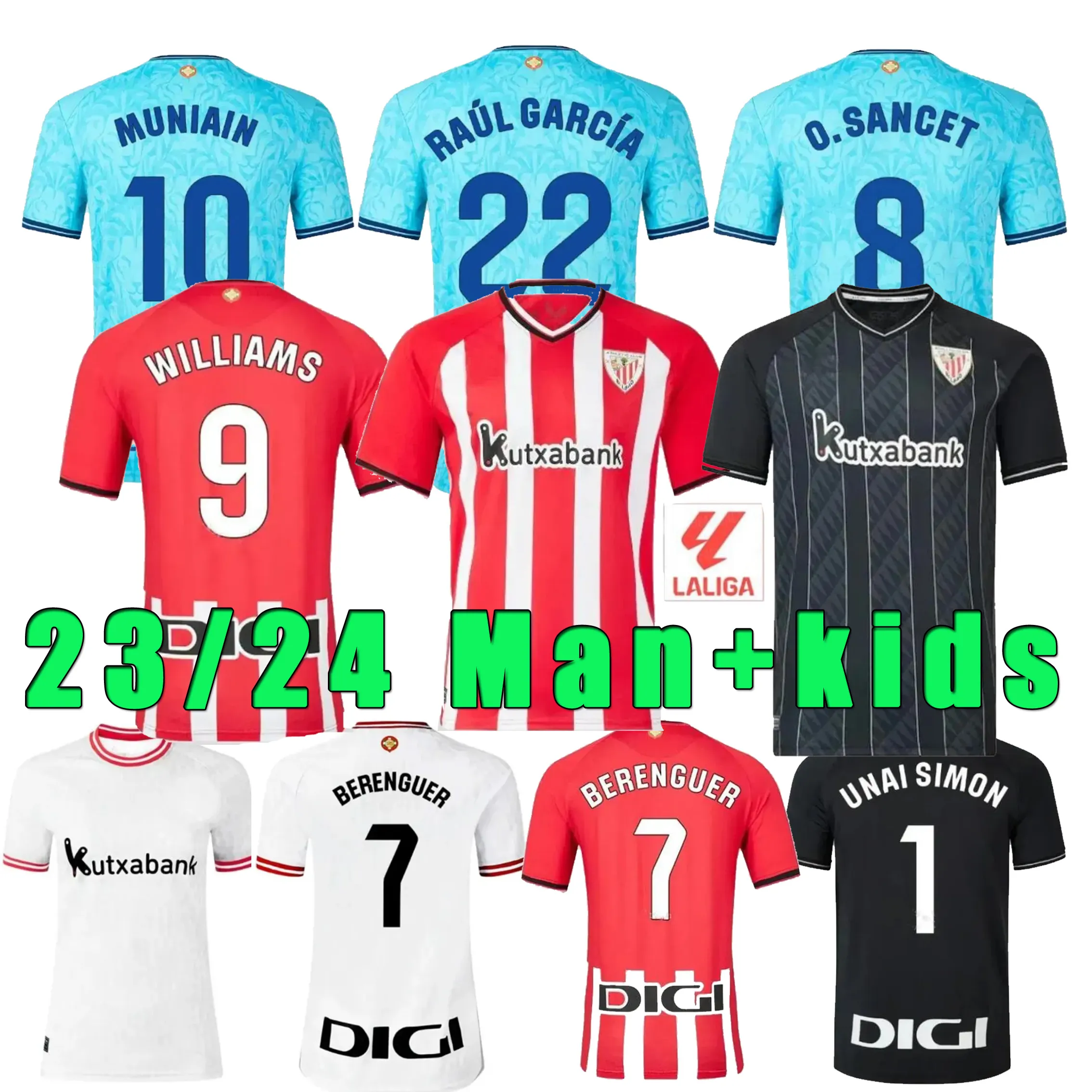 2023-24 Футбольные майки клуба Бильбао ADURIZ GURUZETA WILLIAMS MUNIAIN PAREDES BERENGUER ANDER HERRERA UNAI SIMON Martinz Спортивные футбольные майки Мужская детская форма фанат