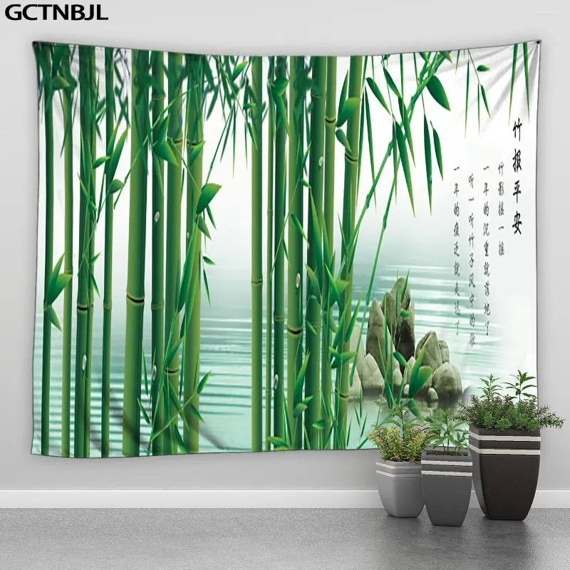 Tapisserier färsk bambu skog tapestry vägg hängande grön enkel och modern kinesisk stil bakgrund hem sovrum vardagsrum dekor