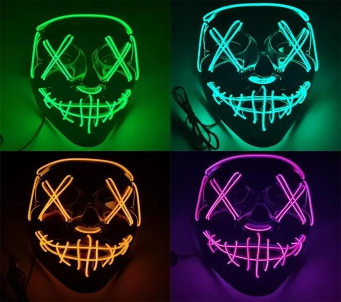 Máscaras de festa Máscara de Halloween LED Light Up Máscaras engraçadas O ano eleitoral de purga Grande Festival Cosplay Traje Suprimentos Máscara de festa 1057466010