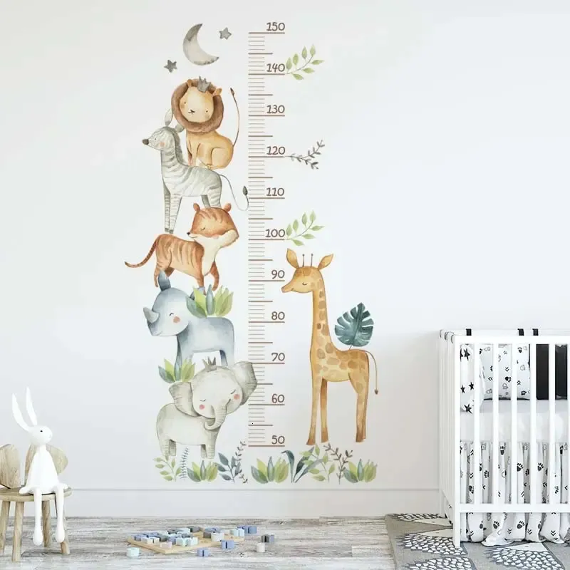 Наклейки на стену, 3 шт., линейка высоты с мультяшными животными для водонепроницаемого съемного ПВХ, детская комната, украшение для детского сада, дома 231026
