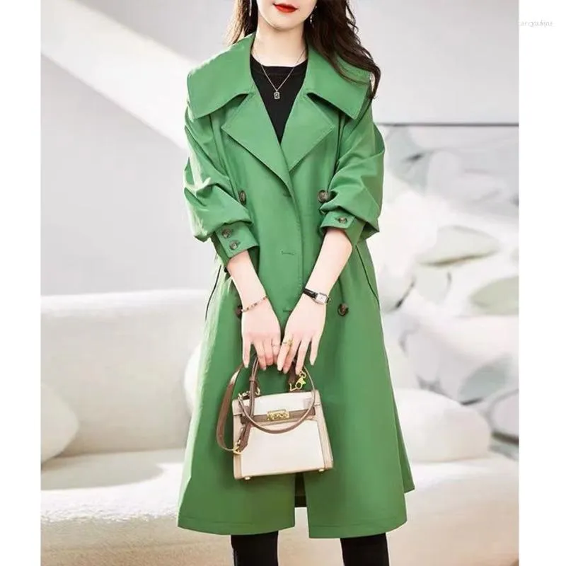 Women's Trench Coats Women's Spring Autumn 2023 Płaszcz szeroki lapel brytyjska płaszcz koreański luźna podwójna wiatraka na środkowej długości