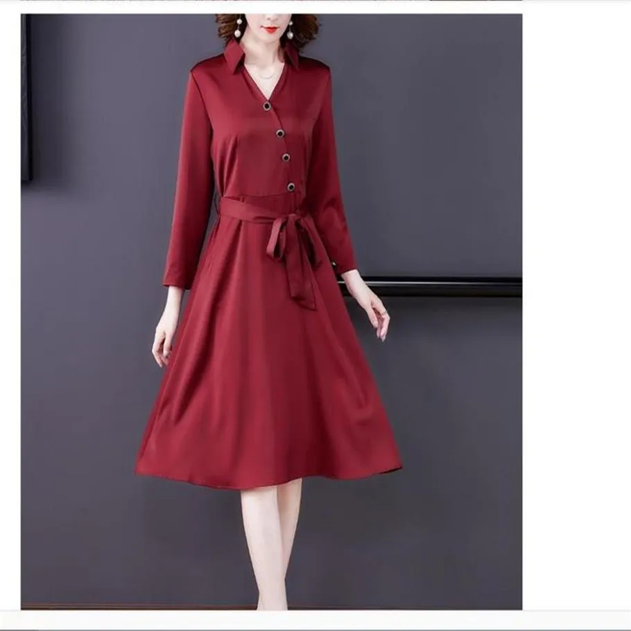 Casual Dresses 2021 Spring And Autumn Summer With Style Fashion Long Sleeve Satin Face Women's Dress2508