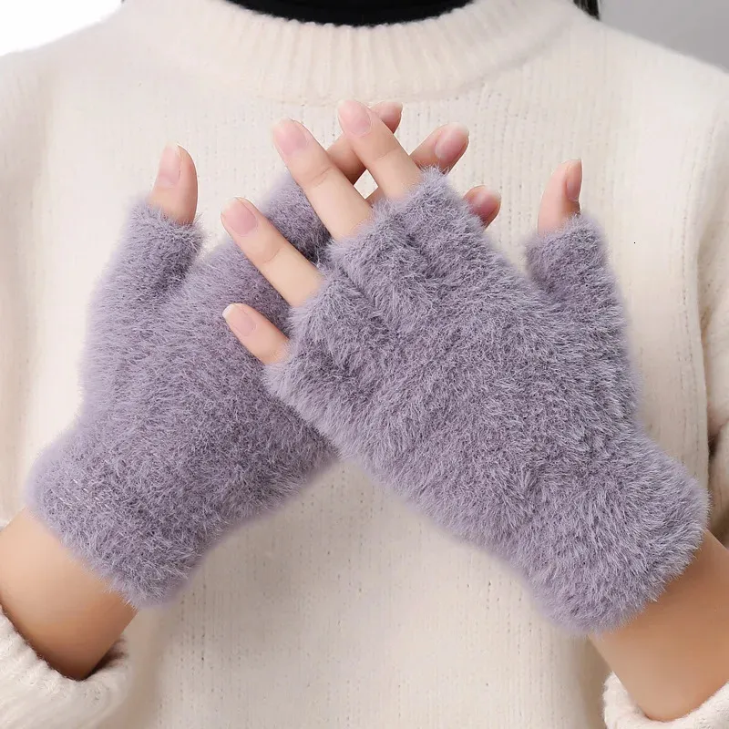 Fingerless Gloves Women Men Half Finger Winter Imitation Mink Cashmere Gloves Touch Screen Writing Woolen Warm Mittens For Driving Outdoor Sports 231025