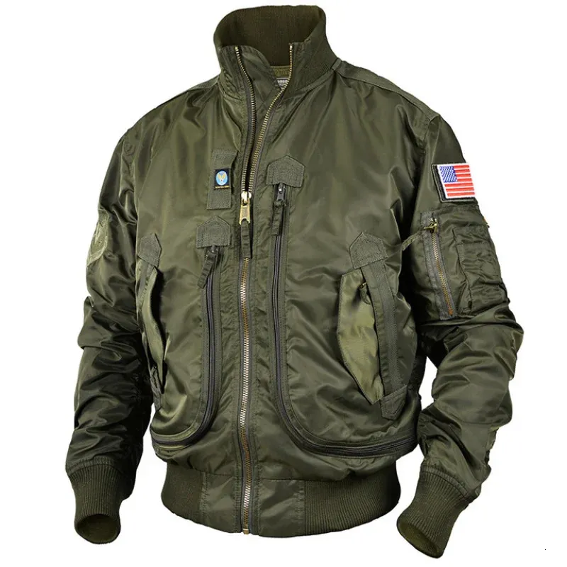 Men's Jackets Men Tactical Military Jackets Big Pocket Pilot Baseball Air Force Coat ArmyGreen Bomber Jacket Stand-collar Motorcycle Outwear 231026