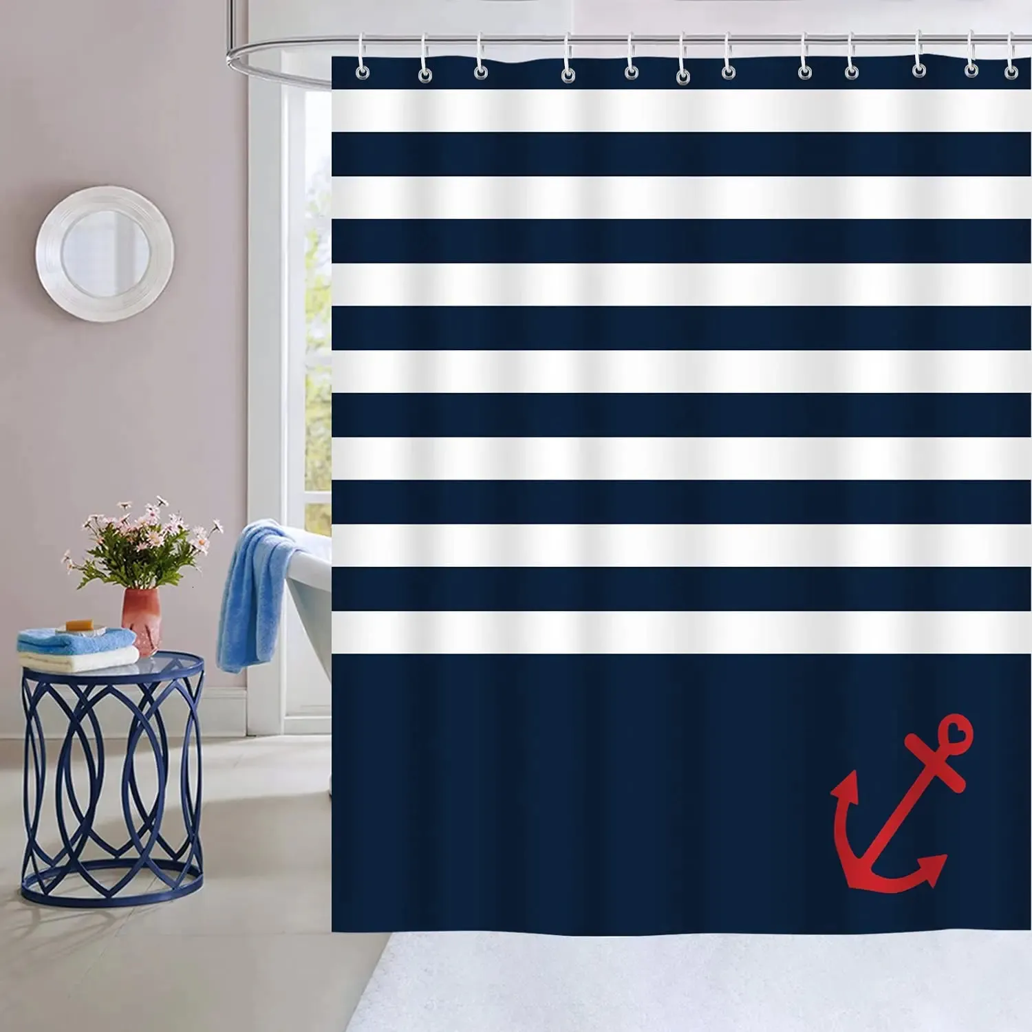 Tende da doccia Decorazioni per l'ancora Tenda da doccia Strisce blu navy Decorazioni per la casa faro nautico Tende da bagno per doccia Con gancio 231025