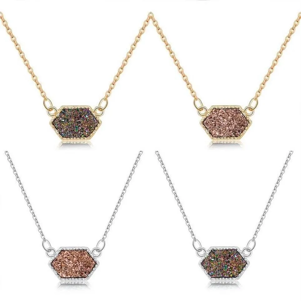 Naszyjniki wiszące Druzy Drusy Naszyjnik Moda owalna żywica Faux Stone Gold Srebrna Srebrna Bramia marki dla kobiet dziewczęta 2913