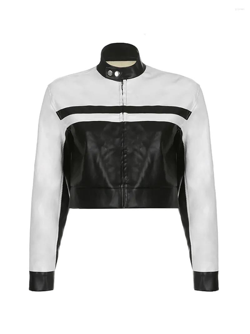 Leather look biker jacket womens top