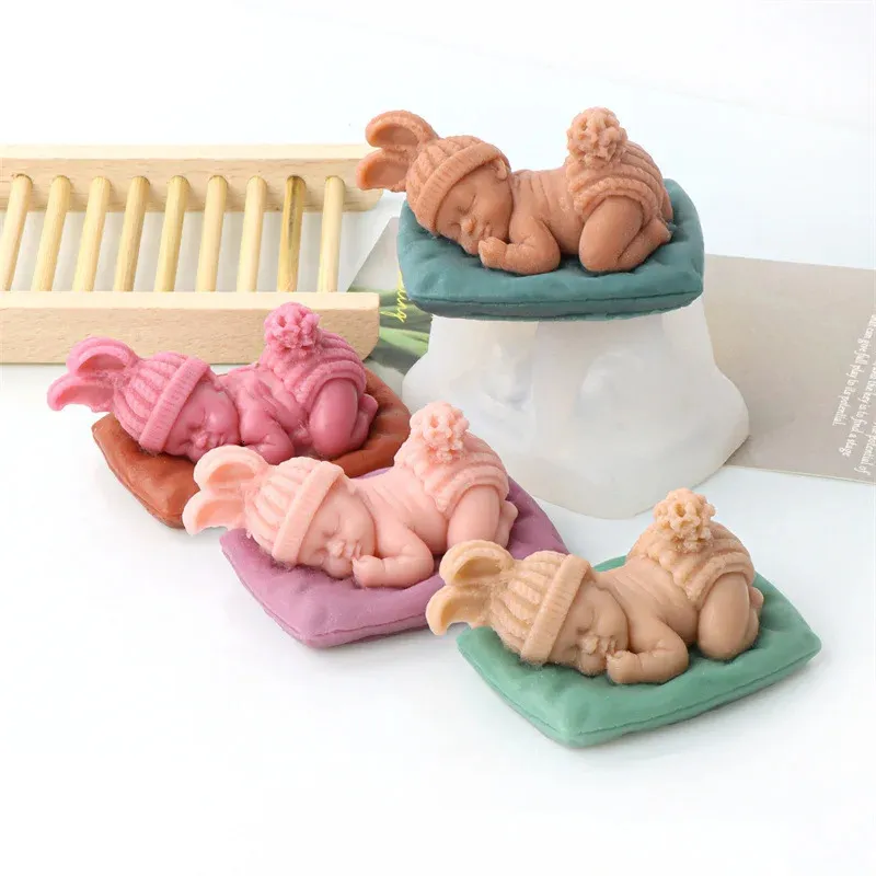 Moules de cuisson 3D bébé dormir forme silicone moule cuisine bricolage fondant gâteau chocolat savon à la main bougie plâtre résine argile outil 231026