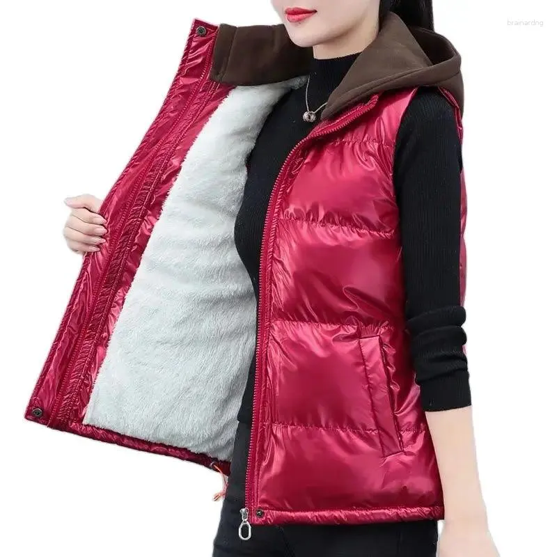 Gilets pour femmes mode agneau cachemire coton gilet femme sans manches automne hiver veste femmes vêtements à capuche chaud gilet