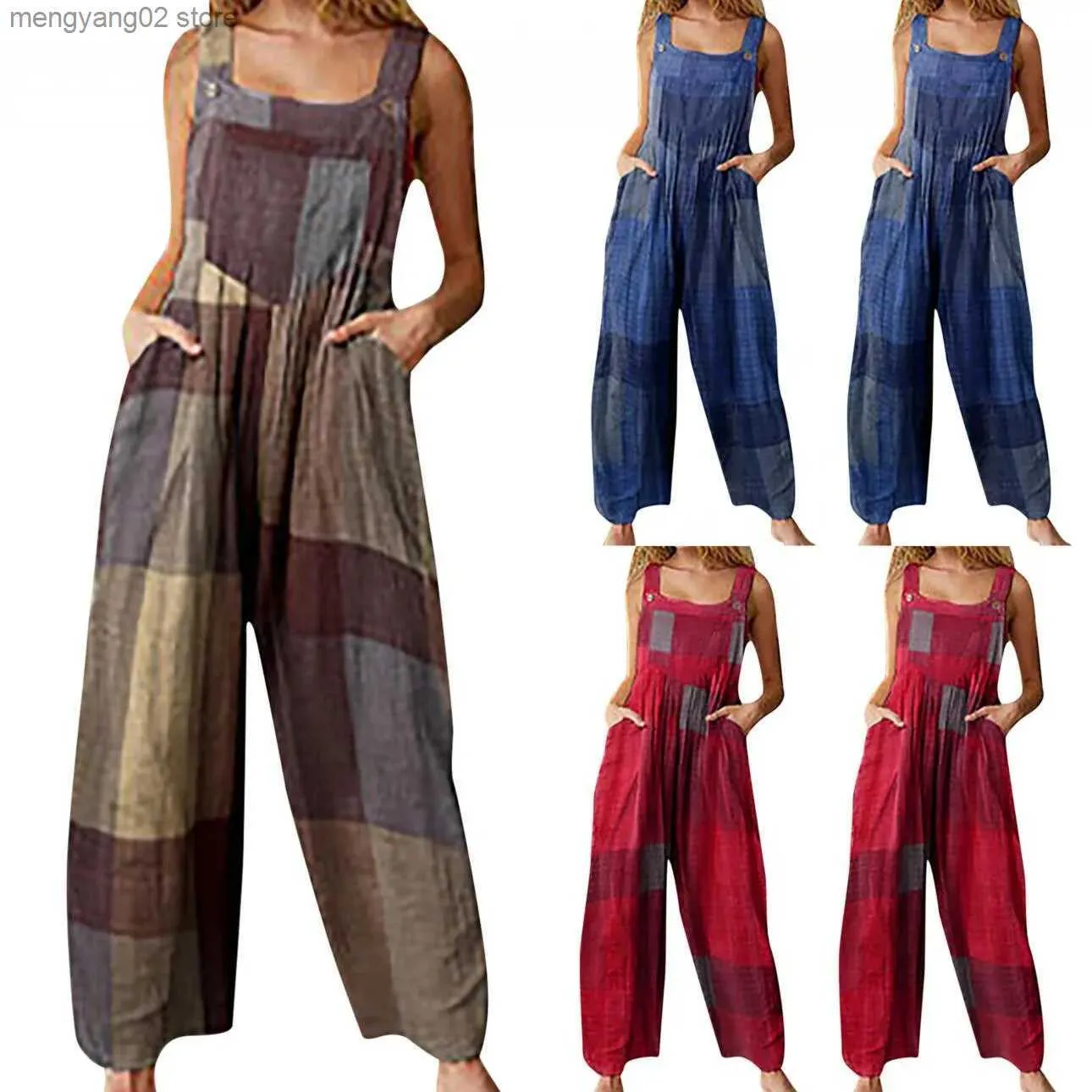 Women's Jumpsuits Rompers 2021 Women Jumpsuit Rompers Casual Loose Wide Leg Overalls Strap Bib Pants Female Vintage Loose Playsuits T231026