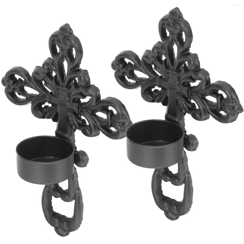 Candle Holders 2 Pcs Wall Mounted Holder Cross Candlestick Stand Ornament Scones Creative Metal Decoration