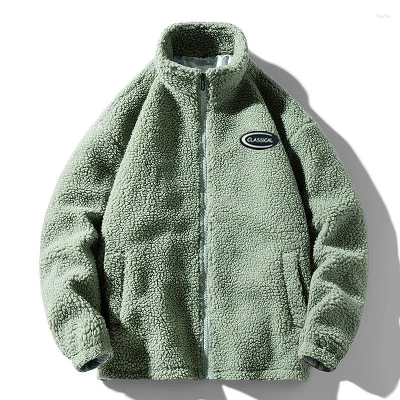 Herrjackor hiphop vinter fleece fluffig jacka streetwear harajuku dragkedja männen hösten fast färg lättvikt student