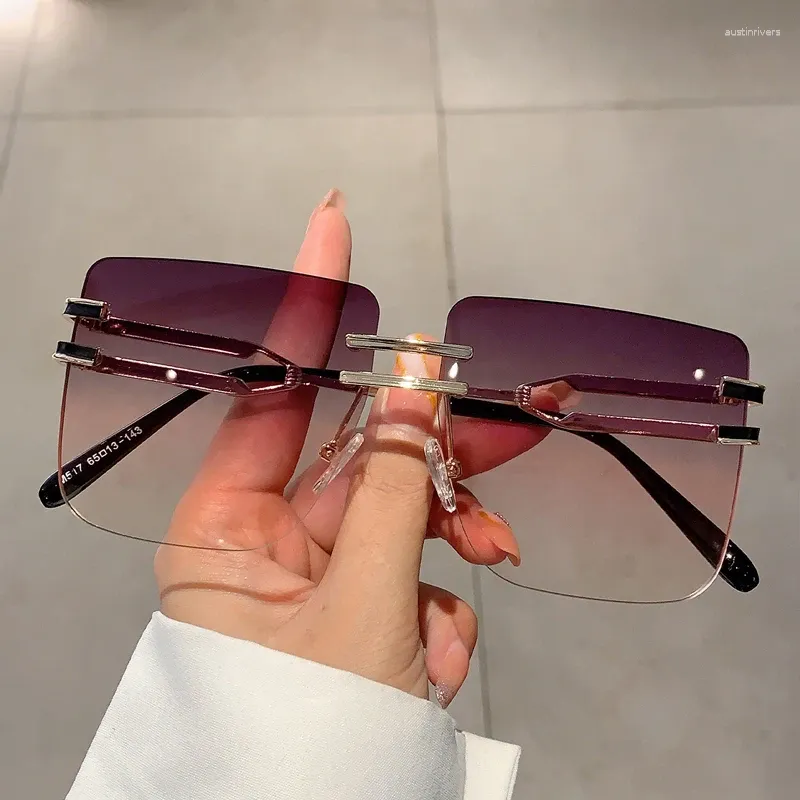 Solglasögon Kammpt Rimless Square Fashion Vintage Overdimensionerad gradient Ocean Lens Eyewear Brand Design Double Bridge Shades