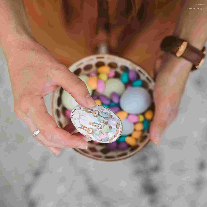 Gift Wrap 3pcs Decorative Egg-shaped Candy Boxes Easter Tinplate For Party
