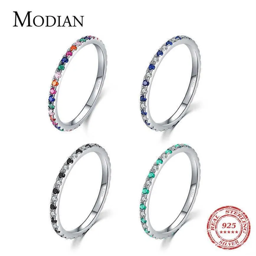 Modian Rainbow CZ Finger Rings for Women Stackbar Slim 4 Color Wedding Engagement Band 925 Sterling Silver Fine SMEEXKE 2021 X071255U
