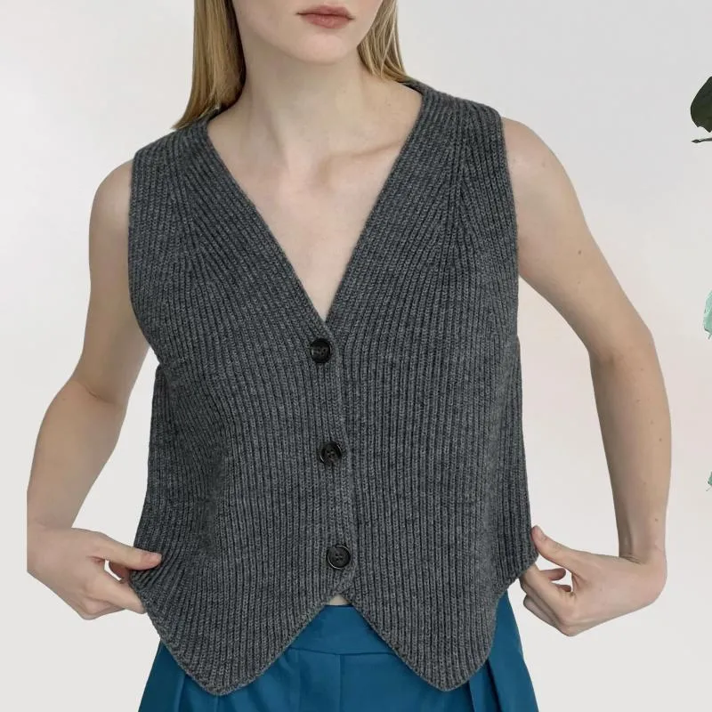 Kvinnors västar casual knapp Cardigan Vest 2023 Autumn Winter Warm V-ringning stickad tröja Kvinnor Löst solid ärmlös mjuk väst