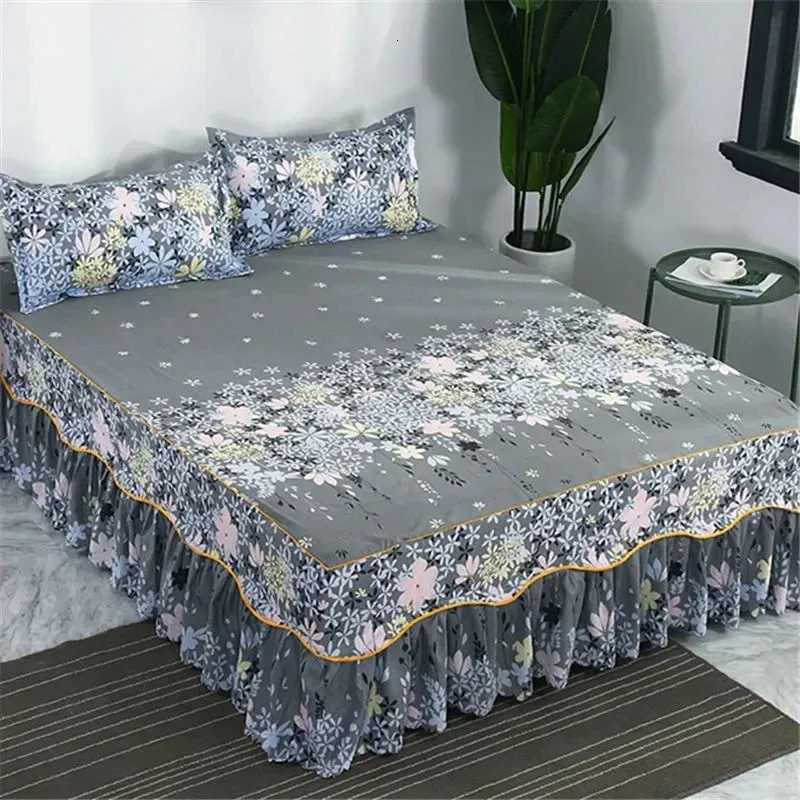 Bed Skirt Lace Trim Trilateral Heightening Pillowcase Threepiece Set Antislip Mattress Cover Soft Comfortable Cotton Double 231026