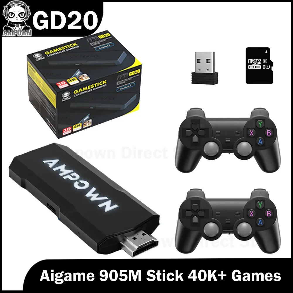 Contrôleurs de jeu Joysticks Ampown GD20 4K Game Stick Console de jeu vidéo 2.4G contrôleur sans fil CPU Aigame 905M Emuelec4.3 Support rétro 40K jeux GD 20 231025