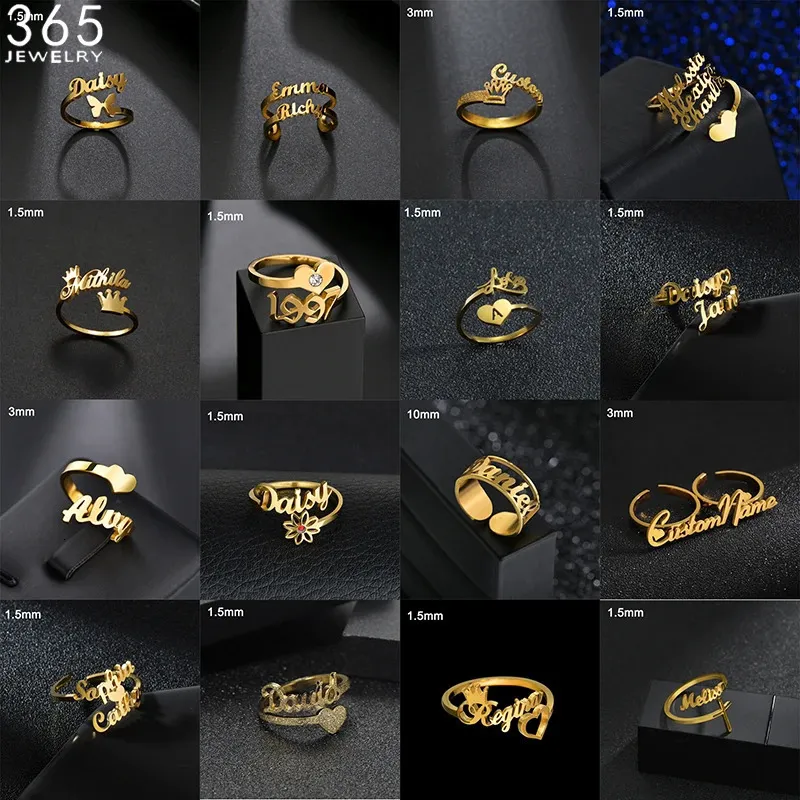 Anneaux de mariage 36 styles anneau de nom personnalisé pour hommes femmes cadeau personnalisé bijoux Double Couple taille réglable 231025