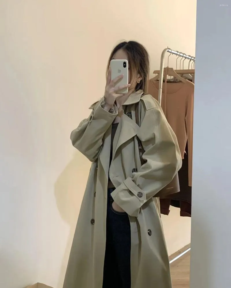 Women's Trench Coats High-end British Style Windbreaker Jacket 2023 Autumn Winter Loose Lace-up Slimming Mid-length Versatile