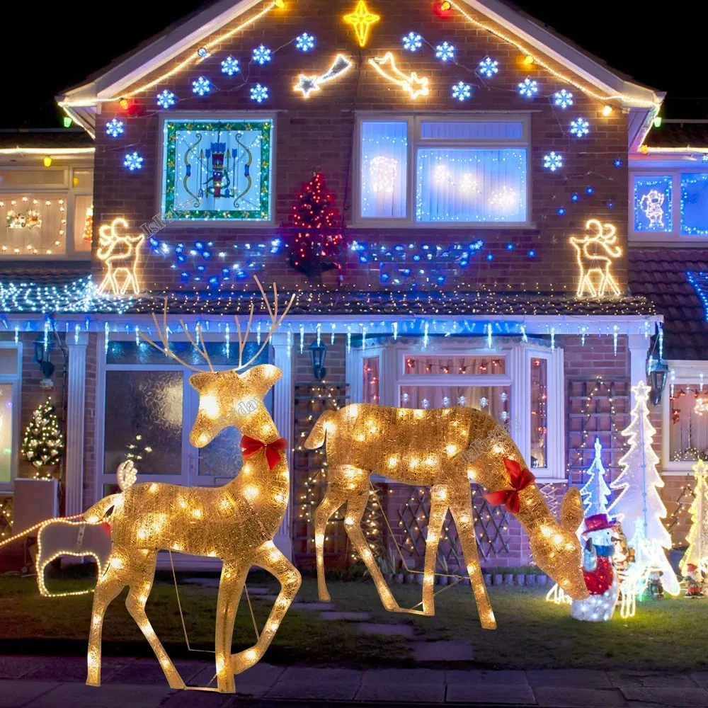 Garden Decorations Iron Art Elk Deer LED Light Glitter Reindeer ...