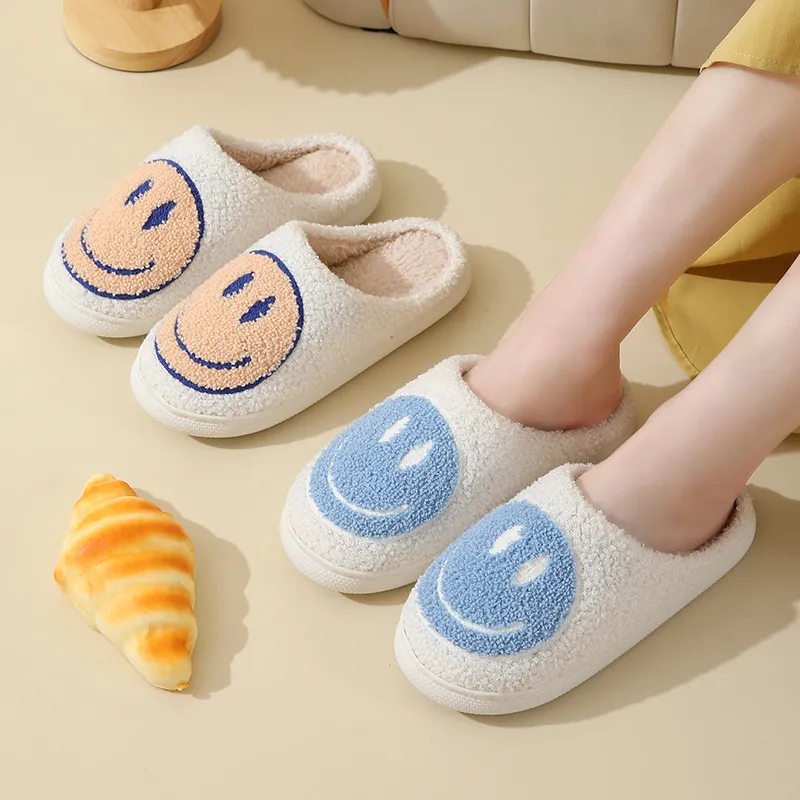 home shoes Winter Women Smiley Slippers Fluffy Faux Fur Smile Face Household Soft Shoes for Indoor Female Outdoor