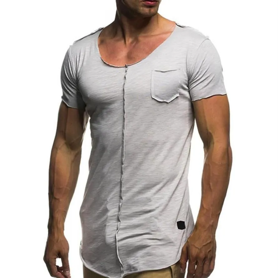 Summer Long T Shirt Men Short Sleeve Fitness T -Shirt Fashion Solid Slim Fit O Neck Tshirt Men 'S Hip Hop Streetwear Loose247I