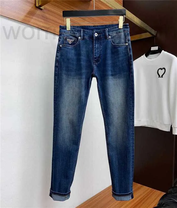 Men's Jeans designer PRA New Wash Blue Denim Pants Micro Elastic P Family Pra Triangle Casual Designer Denim X9IS