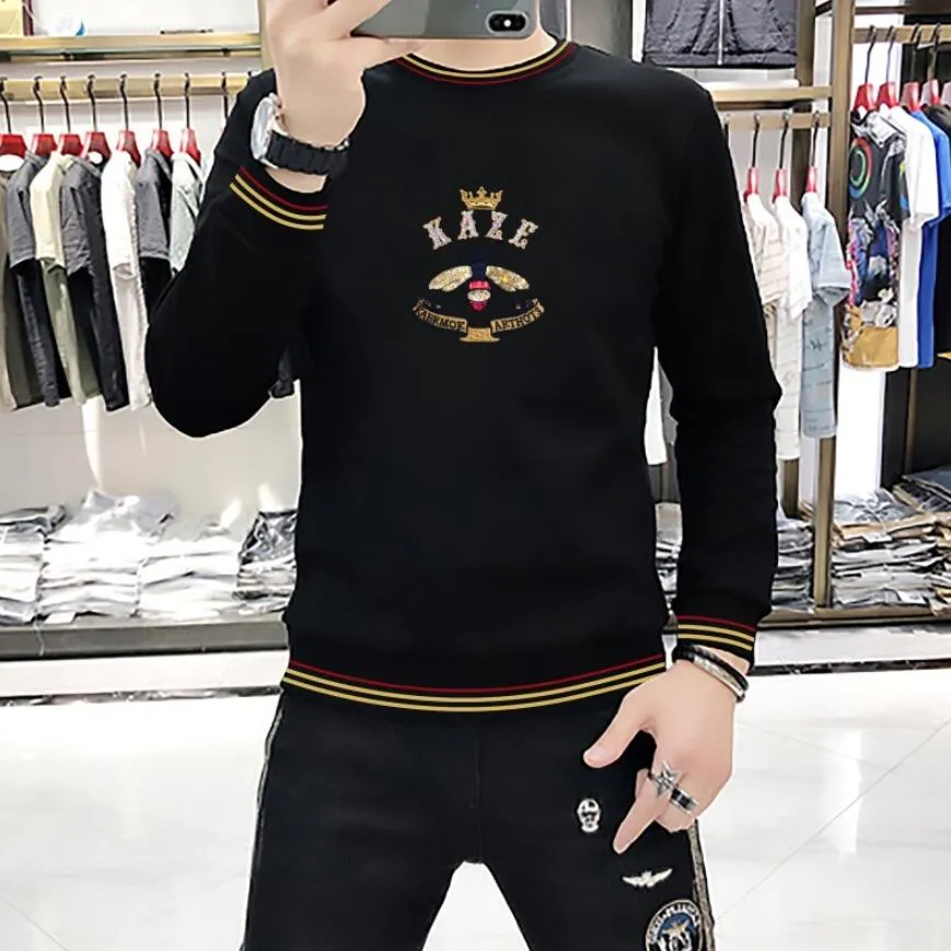 Spring New Mens Causal hoodies Sweatershirts Pullover bee with sequins embroidery designer Jumper stripe black hoodies Sweaters Slim Fit Male outwear