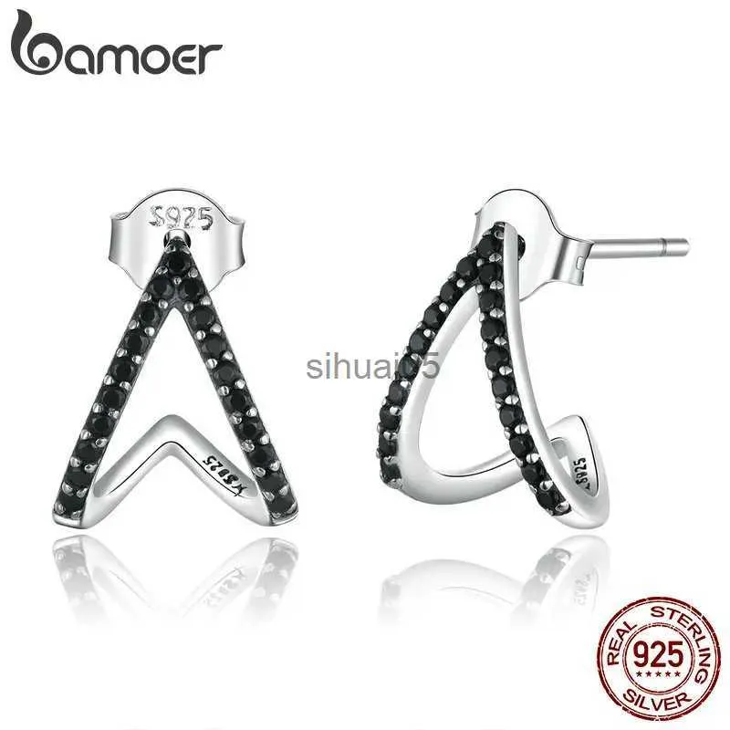 Stud bamoer Pendientes de geometría simple para mujer 925 Sterling Silver Ear Pins Jewelry 2023 Nuevo diseño pendiente Brincos SCE924 YQ231026