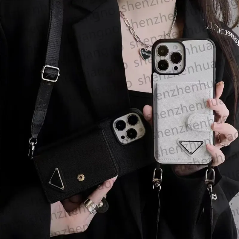 For iPhone 15 Pro Max Cases Designer Crossbody Phone Case With Card Holder Apple iPhone 14 13 12 11 15 Plus iphone Case Luxury Triangle P Wallet Cell Phone Cases Cover